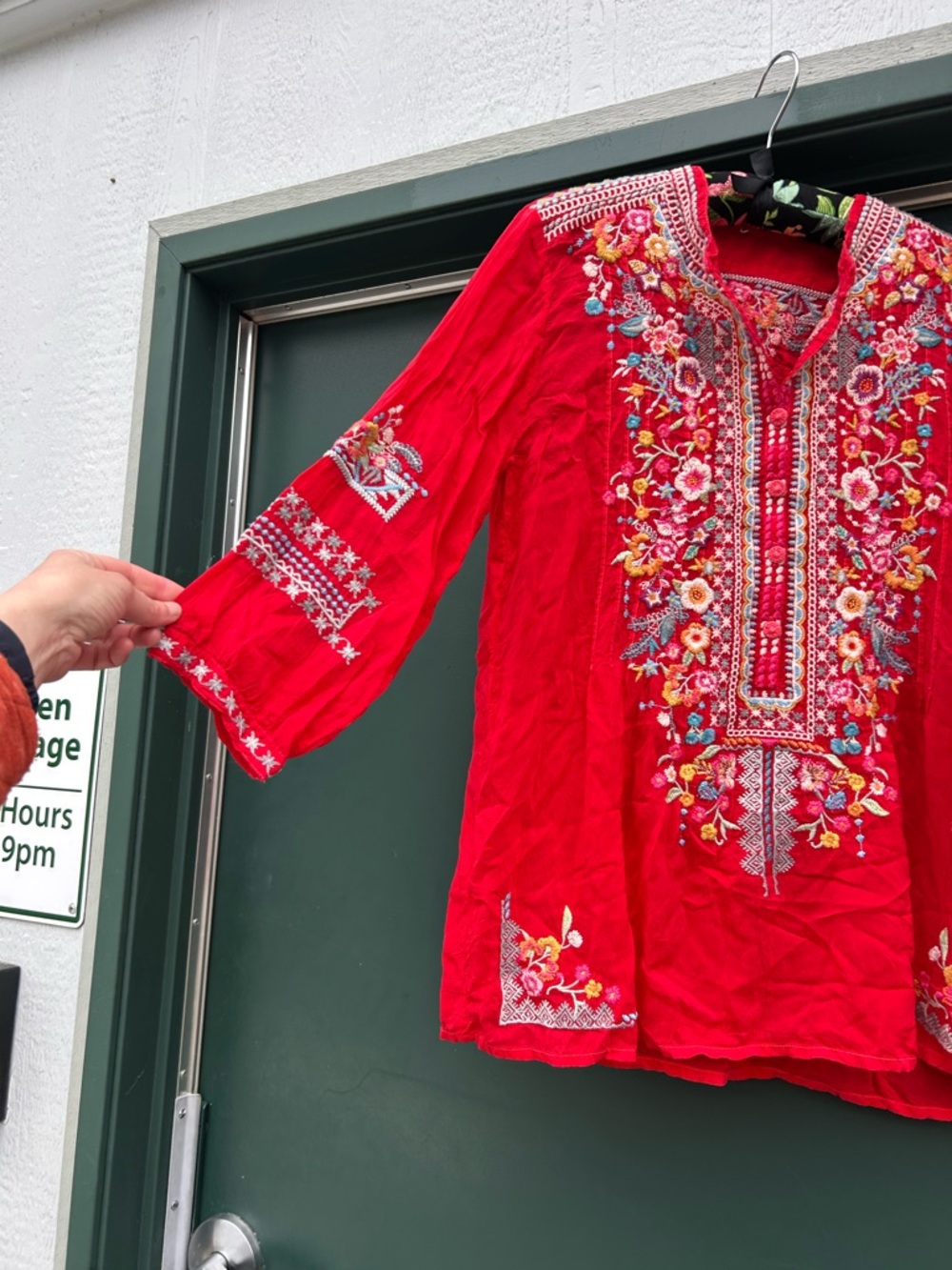 Johnny Was Red Embroidered Floral V‑Neck Tunic - Picture 2 of 13